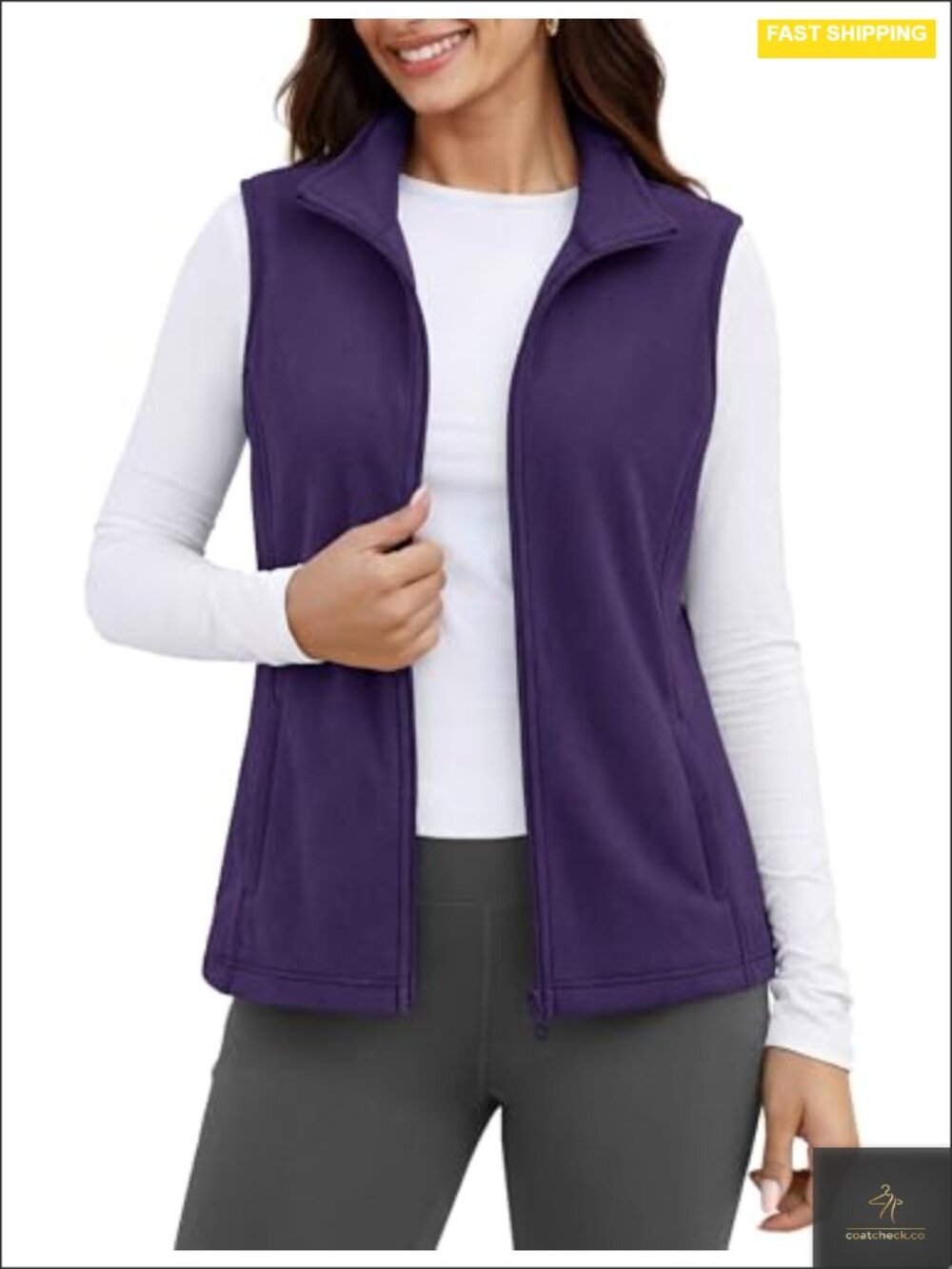 Women's Fleece Vest Sleeveless Zip Lightweight Outerwear with Pockets